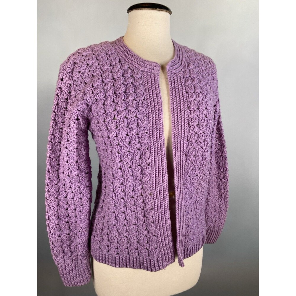 Large Vintage Lilac Purple Granny Handknit Cardigan Volup VLV